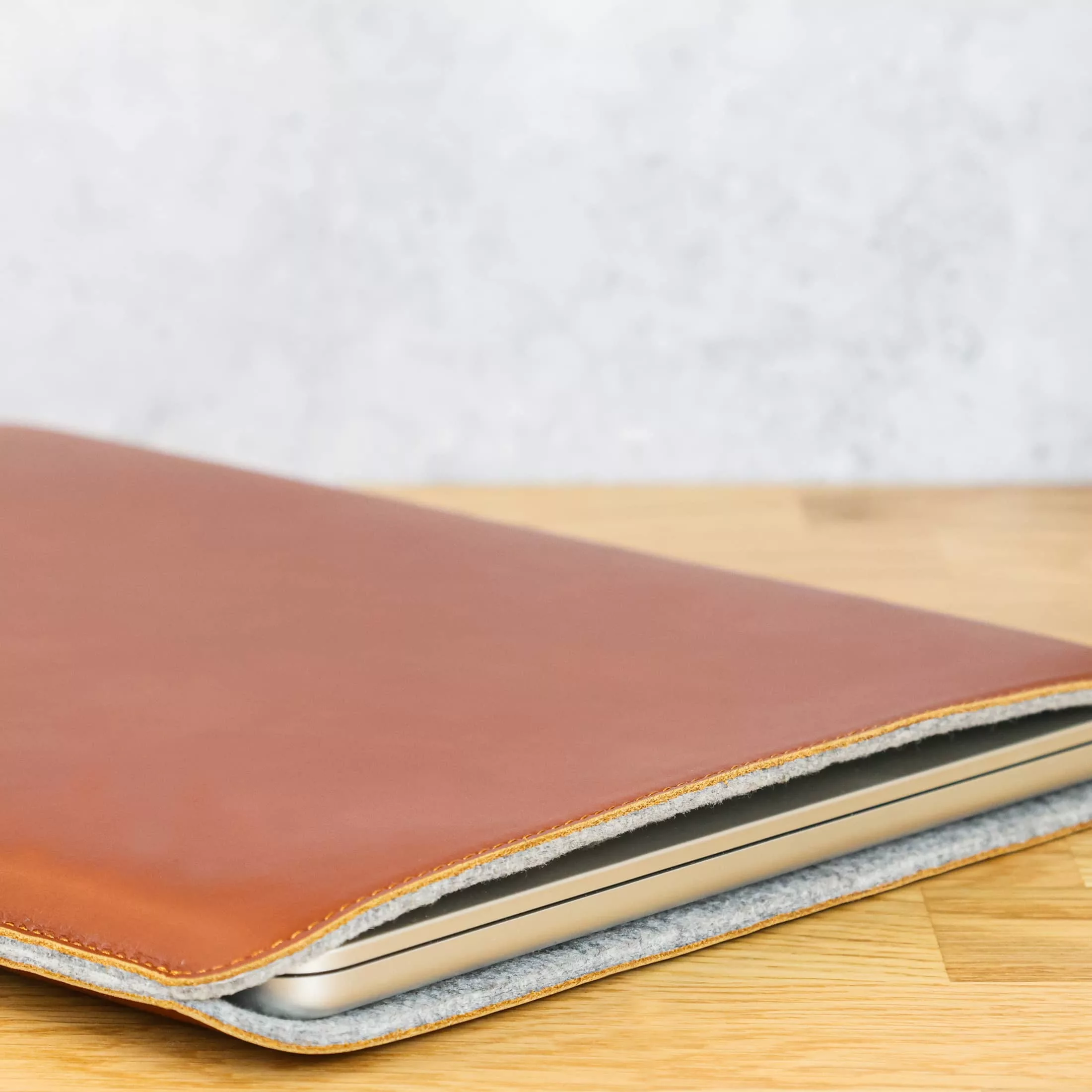 Macbook leather sleeve with wool lining