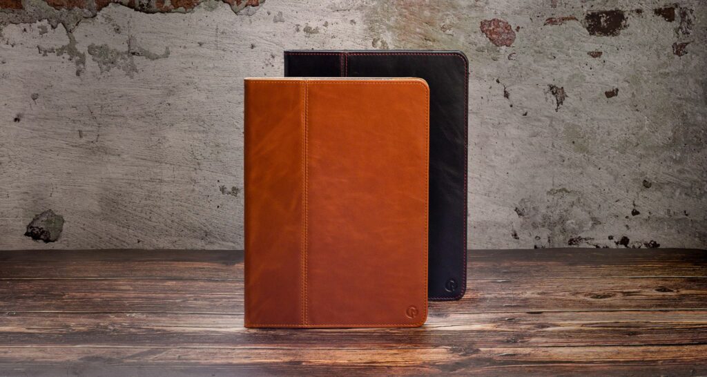 Leather iPad cases black and tan brown