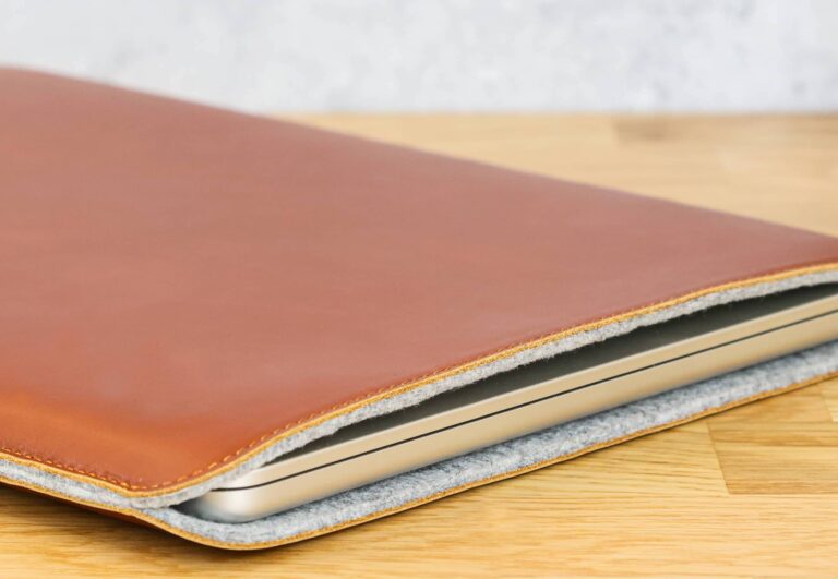 casemade leather macbook sleeve closeup