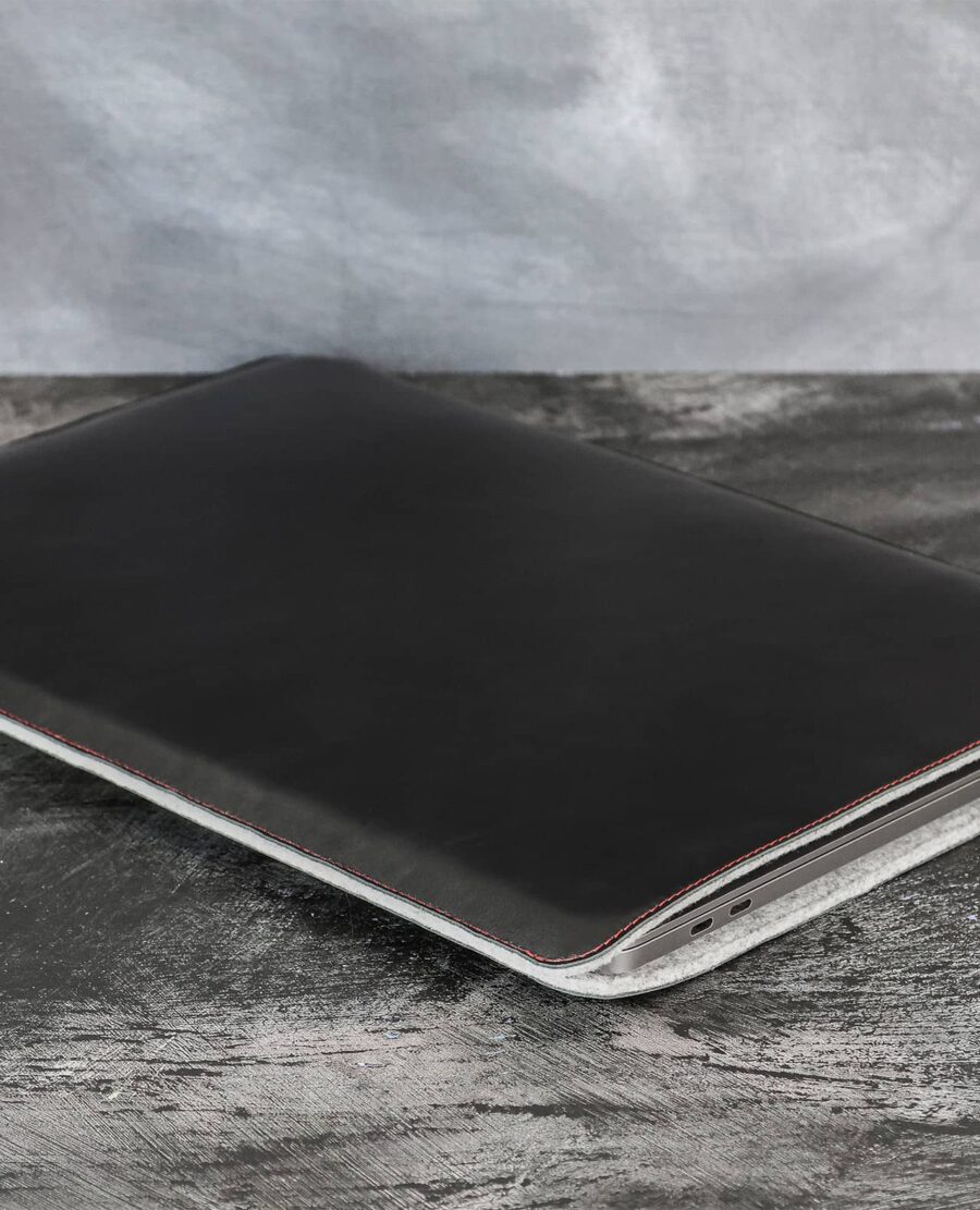 casemade leather macbook case flat angled black